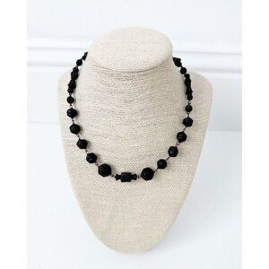 Antique Whitby Jet Necklace Victorian Carved Black Beaded Mouring Jewelry